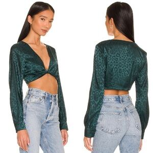 NWT Superdown Teal Audrina Twist Top Size M Satin Leopard Print Coconut Girl